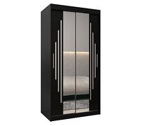 ABIKSMEBLE York 1 100 Armoire à Deux Portes Coulissantes pour Chambre à Coucher - Moderne Armoire de Rangement avec Miroir, Tringle et Étagères - 100x200x62 cm (L x H x P) - Noir Mat