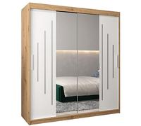 ABIKSMEBLE York 1 180 Armoire à Deux Portes Coulissantes pour Chambre à Coucher - Moderne Armoire de Rangement avec Miroir, Tringle et Étagères - 180x200x62 cm (L x H x P) - Artisan + Blanc Mat