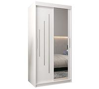 ABIKSMEBLE York 2 100 Armoire à Deux Portes Coulissantes pour Chambre à Coucher - Moderne Armoire de Rangement avec Miroir, Tringle et Étagères - 100x200x62 cm (L x H x P) - Blanc Mat