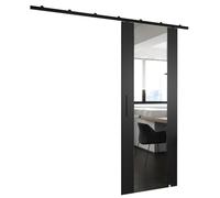 ABIKSMEBLE Zonda II Kit de Porte Coulissante avec Rail - Système de Porte Coulissante Intérieur Suspendu - Quincaillerie pour Portail - Fabriqué en Panneau Stratifié Solide - 204x70 cm - Noir
