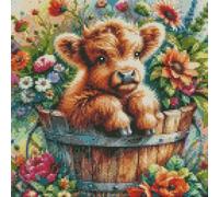 Abillyn - Kit de broderie au point de croix avec motif imprimé, yak jeune et fleur estampés - Kit de démarrage (Yak)