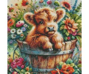 Abillyn - Kit de broderie au point de croix avec motif imprimé, yak jeune et fleur estampés - Kit de démarrage (Yak)