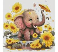 Abillyn Kit de broderie au point de croix Bébé Éléphant et tournesols estampé avec motif imprimé Kit de démarrage (Éléphant)