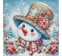 Abillyn Kit de broderie au point de croix Bonhomme de neige et fleurs estampillés avec motif imprimé (bonhomme de neige)