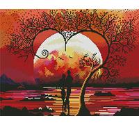 Abillyn Kit de broderie au point de croix Couple in Love Tree, coucher de soleil romantique estampillé avec motif imprimé (arbre d'amour)