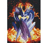 Abillyn - Kit de broderie au point de croix - Deux dragons noirs et blancs - Motif imprimé - Kit de démarrage (deux dragons)