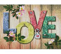 Abillyn Kit de broderie au point de croix en bois Motif amour et fleurs