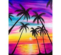 Abillyn Kit de broderie au point de croix Motif arc-en-ciel coucher de soleil océan Cocotier estampillé avec motif imprimé