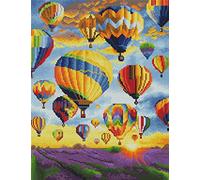 Abillyn Kit de broderie au point de croix Motif champ de lavande, montgolfières colorées estampillées avec motif imprimé (lavande)