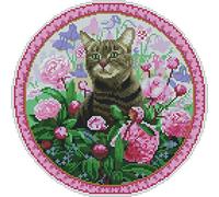 Abillyn Kit de broderie au point de croix Motif chat et fleur estampillé avec motif imprimé (chat)