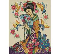 Abillyn Kit de broderie au point de croix, motif dame orientale ancienne avec papillon, motif embossé, kit de démarrage (femme)