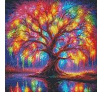 Abillyn Kit de broderie au point de croix Motif d'arbre coloré de la vie estampillé avec motif imprimé Kit de démarrage (Arbre)