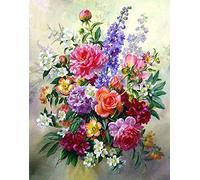 Abillyn Kit de broderie au point de croix Motif fleurs colorées estampillées
