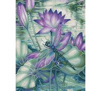 Abillyn Kit de broderie au point de croix Motif lotus et libellule avec motif imprimé libellule