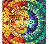 Abillyn Kit de broderie au point de croix Motif soleil et lune étoiles visage fractale hippie estampillé avec motif imprimé (soleil)