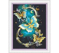 Abillyn Kit de broderie au point de croix papillon bleu et doré sur vigne estampé avec motif imprimé Kit de démarrage (Papillon 2)