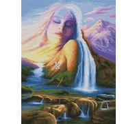 Abillyn Kit de broderie au point de croix pour femme, montagne, cascade, rivière, nuage, paysage estampillé avec motif imprimé (paysage)
