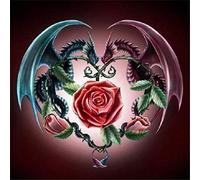 Abillyn Kit de broderie au point de croix pour les amateurs de dragons, cœur de rose, estampillé avec motif imprimé, kit de démarrage (dragon)