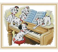 Abillyn Kit de broderie au point de croix pré-imprimé, cinq dalmatiens jouant du piano (Dalmatiens)