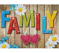 Abillyn Kit de broderie au point de croix pré-imprimé, plaque en bois avec images de cœurs d'amour et de famille - Ensemble de broderie (Famille)