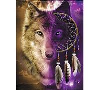 Abillyn Kit de peinture diamant 5D - Motif loup et attrape-rêves - Pour adultes et enfants