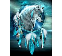 Abillyn Kit de peinture diamant 5D - Perçage complet - Loup et attrape-rêves - Pour adultes et enfants - Loup 4