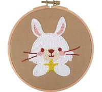 通用 Abillyn Punch Needle Starter Kit pour débutant - Aiguille à poinçonner en tissu avec motif lapin blanc - Cerceau de fil et stylo à broder (lapin)
