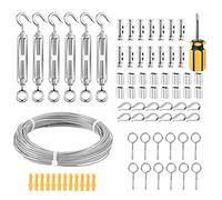 Abimars Câble acier 2mm, 30m acier inoxydable 304 avec M4 Crochets à Oeil, M4 Tendeur,M3 dés à coudre, pour fil de rideau intérieur, décoration d'extérieur