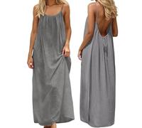 ABINGOO Robe D’été Femme Longue Dos Nu Caraco en Col Rond Ample Robes | Décontractée Sans Manches Couleur Unie Spaghetti Fluide Plage Robe avec Cordon Ajustable