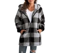 ABINGOO Veste Polaire Zippé pour Femme Chaude Sweats Manteau à Capuche Laine épais Blousons Fourrure Veste à Carreaux Grande Taille Cardigan Casual Mode Hiver Outerwear Ample(Gris,L)