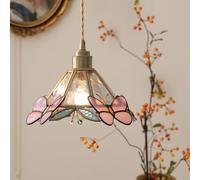Abinlina Suspension conique antique en vitrail - Mini plafonnier for îlot de et décoration intérieure(Pink Butterfly)