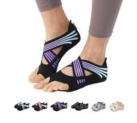 ABIRAM Chaussettes de yoga antidérapantes sans orteils pour Pilates, barre, ballet, bikram, entraînement pour femme