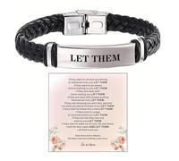 ABISIN Bracelet inspirant en cuir tressé noir et acier inoxydable « Let Them » - Ne laissez pas les jours difficiles gagner - Bijoux tressés à la main