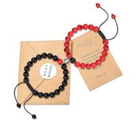 ABISIN Bracelets assortis pour couples - 2 perles en pierre naturelle - Bracelet réglable pour homme, petit ami, mari, fiancé, âme sœur, petite amie, épouse, relation longue distance, anniversaire de