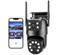 Abiso 4K Camera Surveillance WiFi Exterieure sans Fil avec Double Objectif/Solaire Caméra/Batterie,360° PTZ Caméra Interieure,Suivi Automatique,Nocturne Couleur,Sirène,Audio Bidirectionnel (Noir)