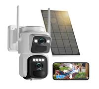 Abiso 8MP Caméra Surveillance WiFi Extérieure à Double Objectif,Suivi Automatique,Audio Bidirectionnel,AI Détection Humaine avec Panneau Solaire,360° PTZ Caméra,Vision Nocturne Couleur,IP66,2,4/5Ghz