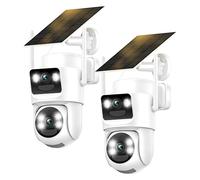 Abiso 8MP Camera Surveillance WiFi Exterieure sans Fil Batterie-Panneau Solaire,360° PTZ Camera Exterieur/Interieur,2.4G/5GHz Double Objectif, Vision Nocturne Couleur,Audio Bidirectionnel,2PCS