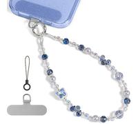 abitku téléphone Charm, bracelet perlé cristal perle pour les femmes, mains libres, anti-chute et anti-vol, amovible, avec languette et Lanyard Strap (Starlit-papillon)