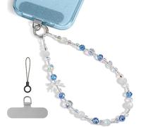 abitku téléphone Charm, bracelet perlé cristal perle pour les femmes, mains libres, anti-chute et anti-vol, amovible, avec languette et Lanyard Strap (Nœuds-océans)