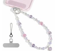 abitku téléphone Charm, bracelet perlé cristal perle pour les femmes, mains libres, anti-chute et anti-vol, amovible, avec languette et Lanyard Strap (Pastel-cœur)