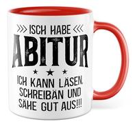 Abitur Tasse avec inscription en allemand « Geschenk Isch habe Abitur » - Je peux sourire, écrire et paraître bien - Tasse à café 330 ml en céramique - Abiturient School Graduation Humour