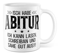 Abitur Tasse avec inscription en allemand « Geschenk Isch habe Abitur » - Je peux sourire, écrire et paraître bien - Tasse à café 330 ml en céramique - Abiturient School Graduation Humour