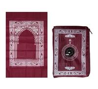 Abiyou 1 tapis de prière musilm en polyester - Tapis de prière de voyage portable avec boussole - Pour prière musulmane, cadeaux du Ramadan (60 cm x 100 cm) (rouge)