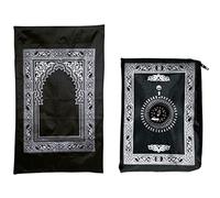 Abiyou 1 tapis de prière musilm, tapis de prière en polyester, tapis de prière de voyage portable avec boussole, pour prière musulmane, cadeaux du Ramadan (60 cm x 100 cm) (noir)