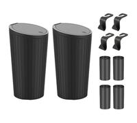 Abiyou 2 Pièces Poubelle Voiture avec Couvercle, Mini Poubelle de Voiture Envoyer 4 Rouleaux de Sacs Poubelle et 4 Crochet Voiture, Poubelle Voiture Interieur, pour Voiture, Maison, Cuisine (Noir)