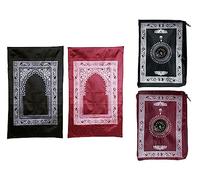 Abiyou 2 Pieces Tapis de Prière,Tapis de Prière Musulman,Tapis de Prière de Voyage Islamique,Tapis de Priere de Poche,Voyage Prière Tapis avec Boussole,pour Musulmans,Ramadan,Eid al-Fitr (Rouge,Noir)