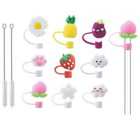 Abiyou 9PCS Couvercles de Paille Envoyer 2 Tube Brosse de Nettoyage, 8MM Bouchon Anti-Poussière Universel en Paille, Capuchons de Paille, Bouchon de Paille en Silicone Pailles, pour Tasses, Décoration