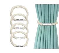 Abiyou Embrasses de Rideaux Magnétiques, 4 Pièces Attache Rideau Aimantée, Attaches de Rideau Support Attaches, Attaches Rideaux en Coton Tissé à la Main, pour Décoration de Rideaux (Blanc)