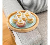 Abizarch Table d'appoint ronde en bois de pin naturel portable et pliable - Plateau à clipser - Étanche - Organiseur pour canapé - Économie d'espace - Idéal pour télécommande, boissons, collations