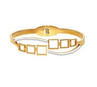 ABJFJE Bracelet à charnière en acier inoxydable - Forme carrée creuse - Cristal - Style punk - Doré - Pour femme - Cadeau tendance